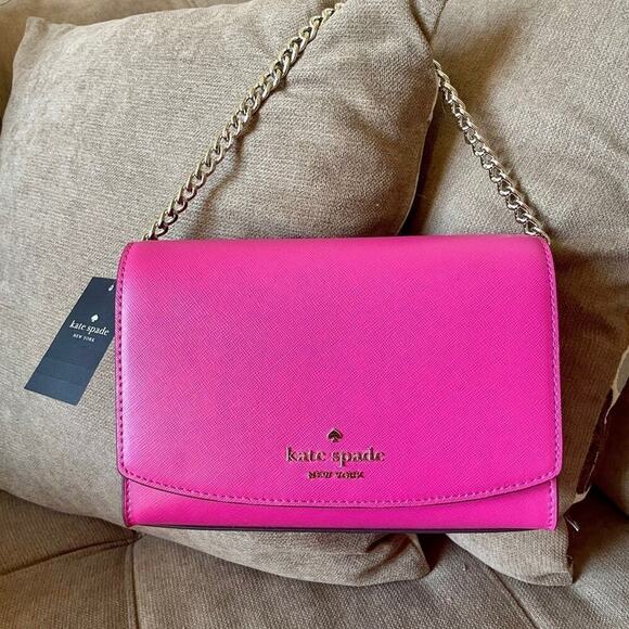 KATE SPADE CROSSBODY SHOULDER BAG LEATHER HOT PINK GOLDEN ACCENTS SOPHISTICATED - Picture 4 of 11